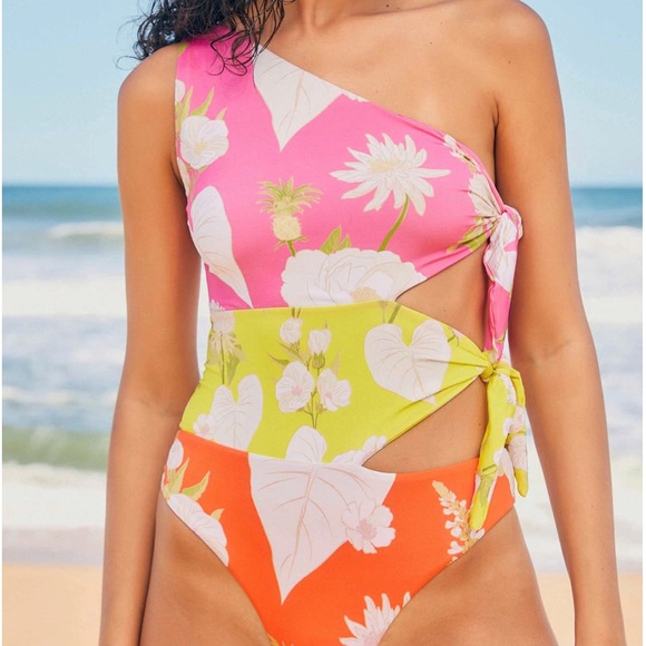 FARM Rio Other - NWT Farm Rio Neon Garden Asymmetrical One Piece Swimsuit Size Medium